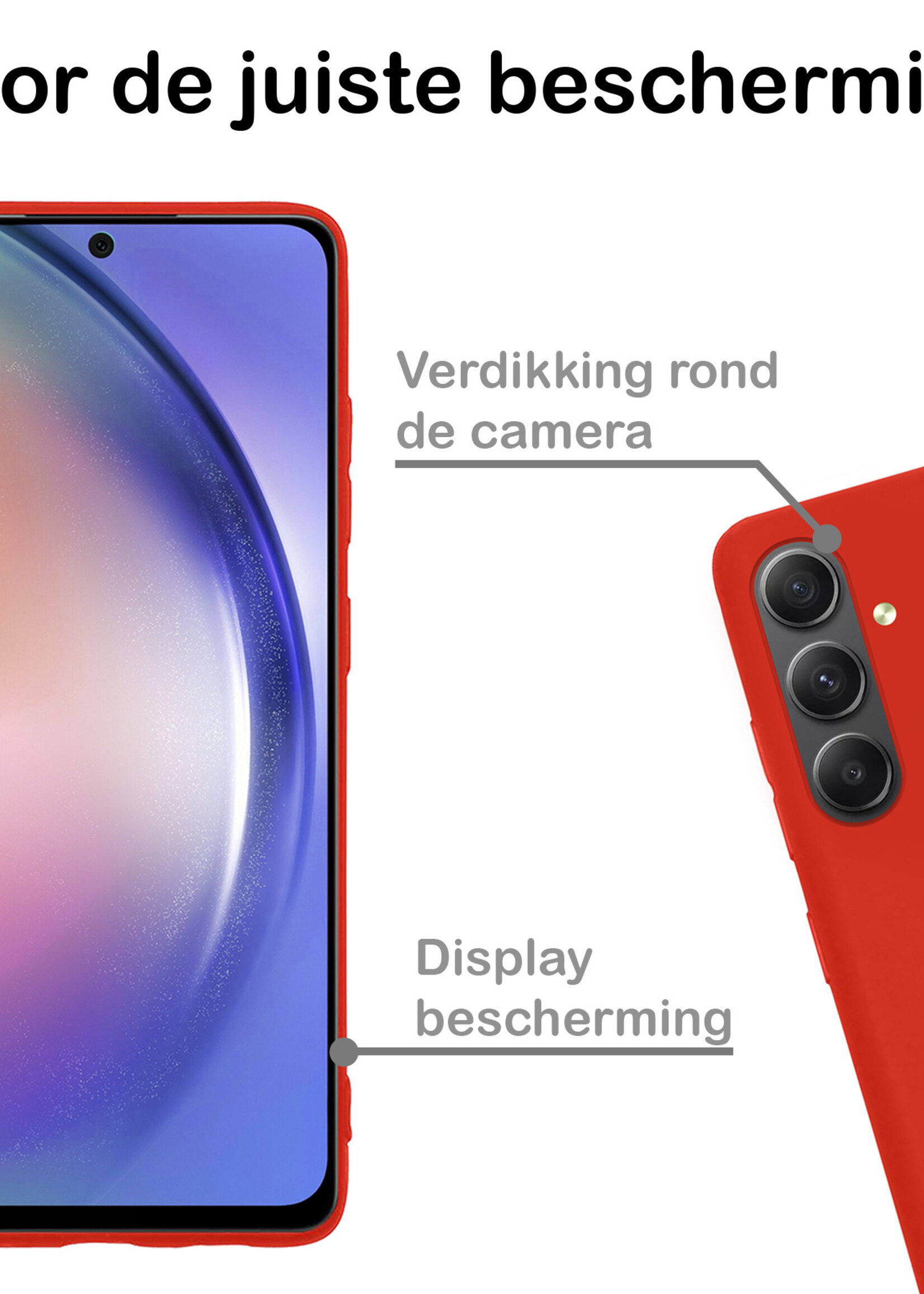 BTH Hoesje Geschikt voor Samsung A54 Hoesje Siliconen Case Hoes Met Screenprotector - Hoes Geschikt voor Samsung Galaxy A54 Hoes Cover Case - Rood