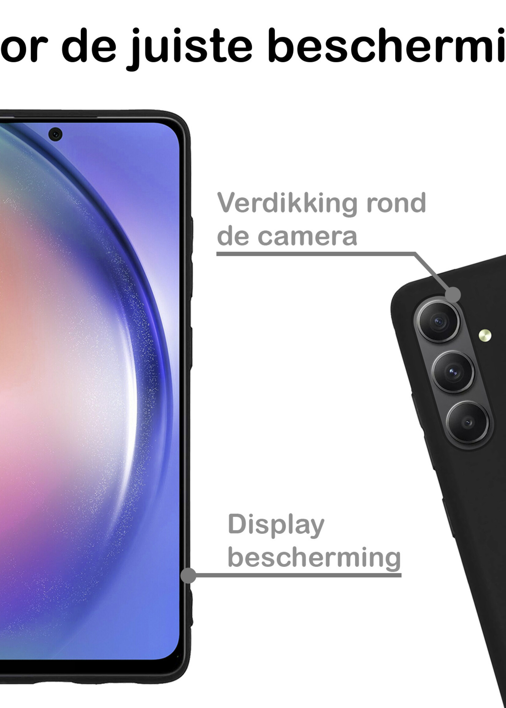 BTH Hoesje Geschikt voor Samsung A54 Hoesje Siliconen Case Hoes Met 2x Screenprotector - Hoes Geschikt voor Samsung Galaxy A54 Hoes Cover Case - Zwart