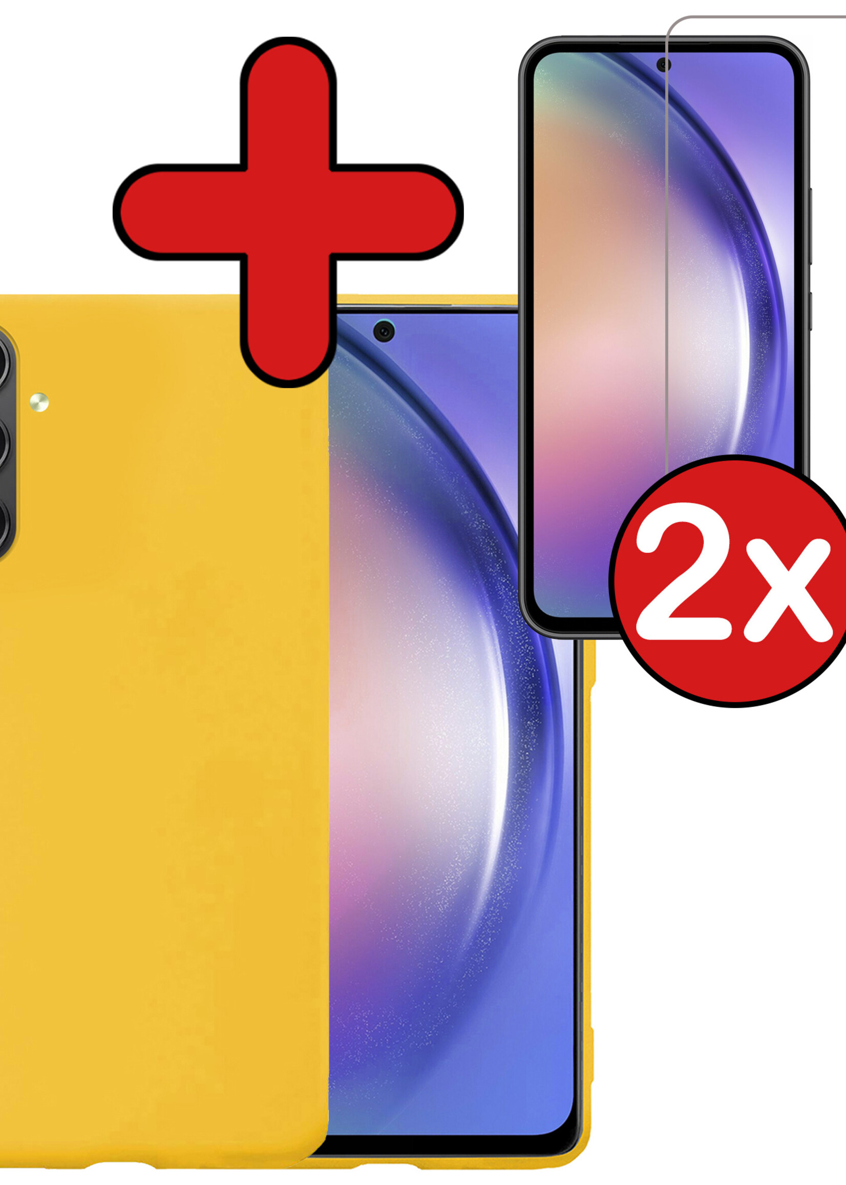 BTH Hoesje Geschikt voor Samsung A54 Hoesje Siliconen Case Hoes Met 2x Screenprotector - Hoes Geschikt voor Samsung Galaxy A54 Hoes Cover Case - Geel