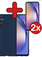 BTH BTH Samsung Galaxy A54 Hoesje Siliconen Met 2x Screenprotector - Donkerblauw