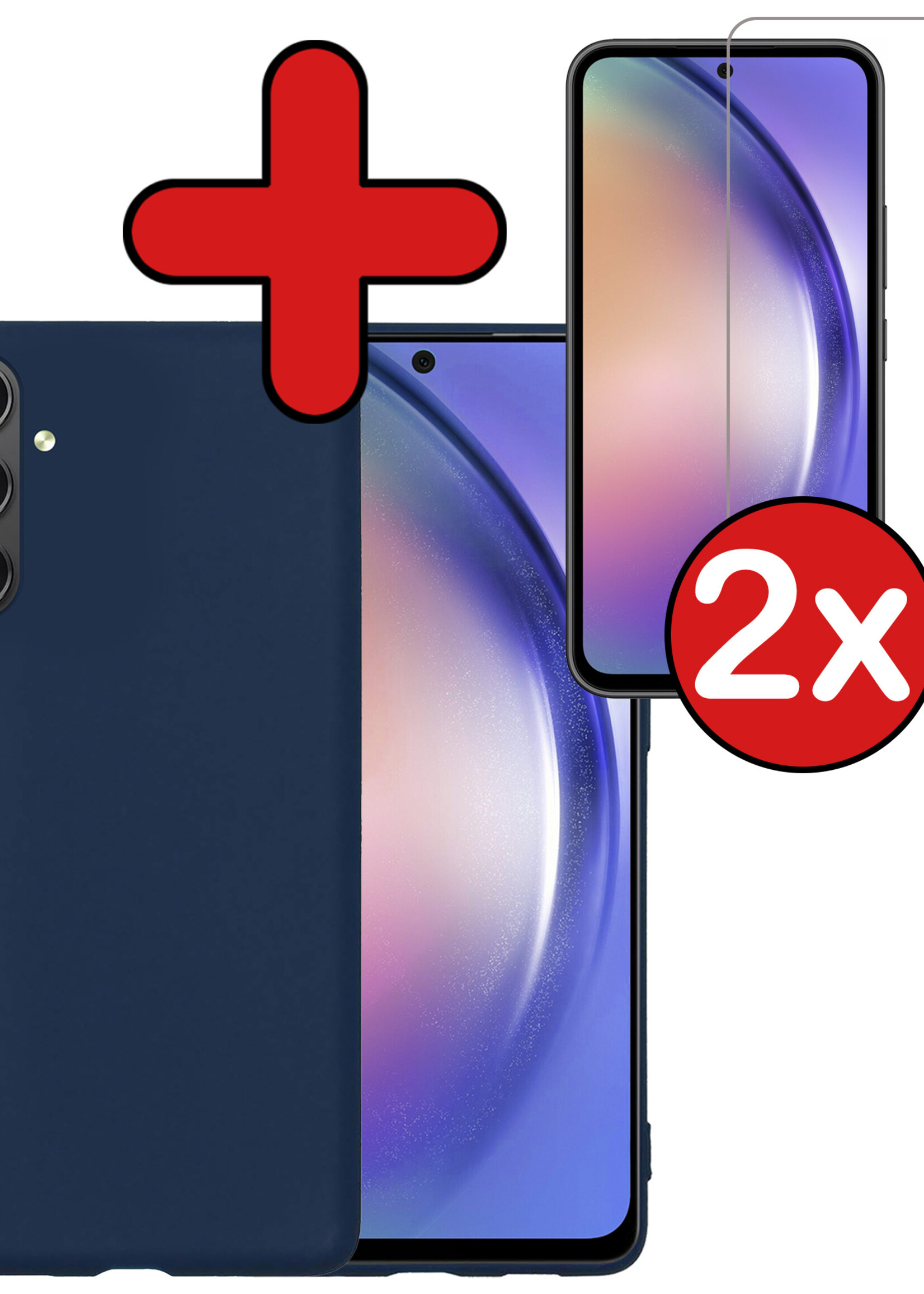 BTH Hoesje Geschikt voor Samsung A54 Hoesje Siliconen Case Hoes Met 2x Screenprotector - Hoes Geschikt voor Samsung Galaxy A54 Hoes Cover Case - Donkerblauw