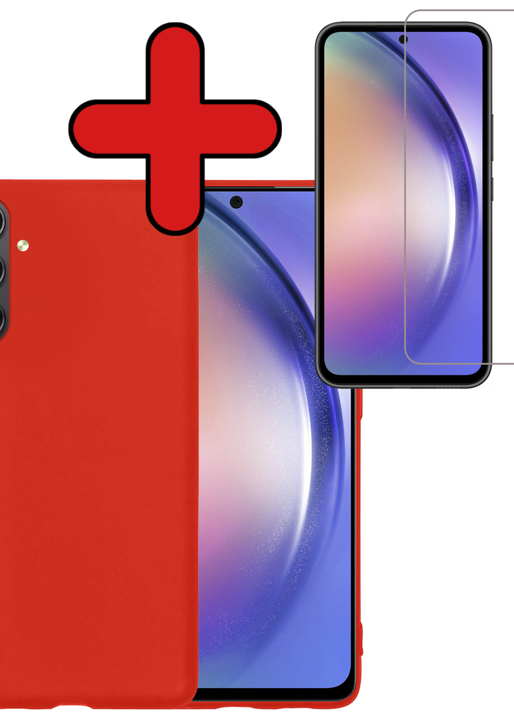 BTH Hoesje Geschikt voor Samsung A54 Hoesje Siliconen Case Hoes Met Screenprotector - Hoes Geschikt voor Samsung Galaxy A54 Hoes Cover Case - Rood