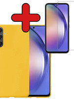 BTH BTH Samsung Galaxy A54 Hoesje Siliconen Met Screenprotector - Geel