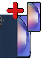 BTH BTH Samsung Galaxy A54 Hoesje Siliconen Met Screenprotector - Donkerblauw