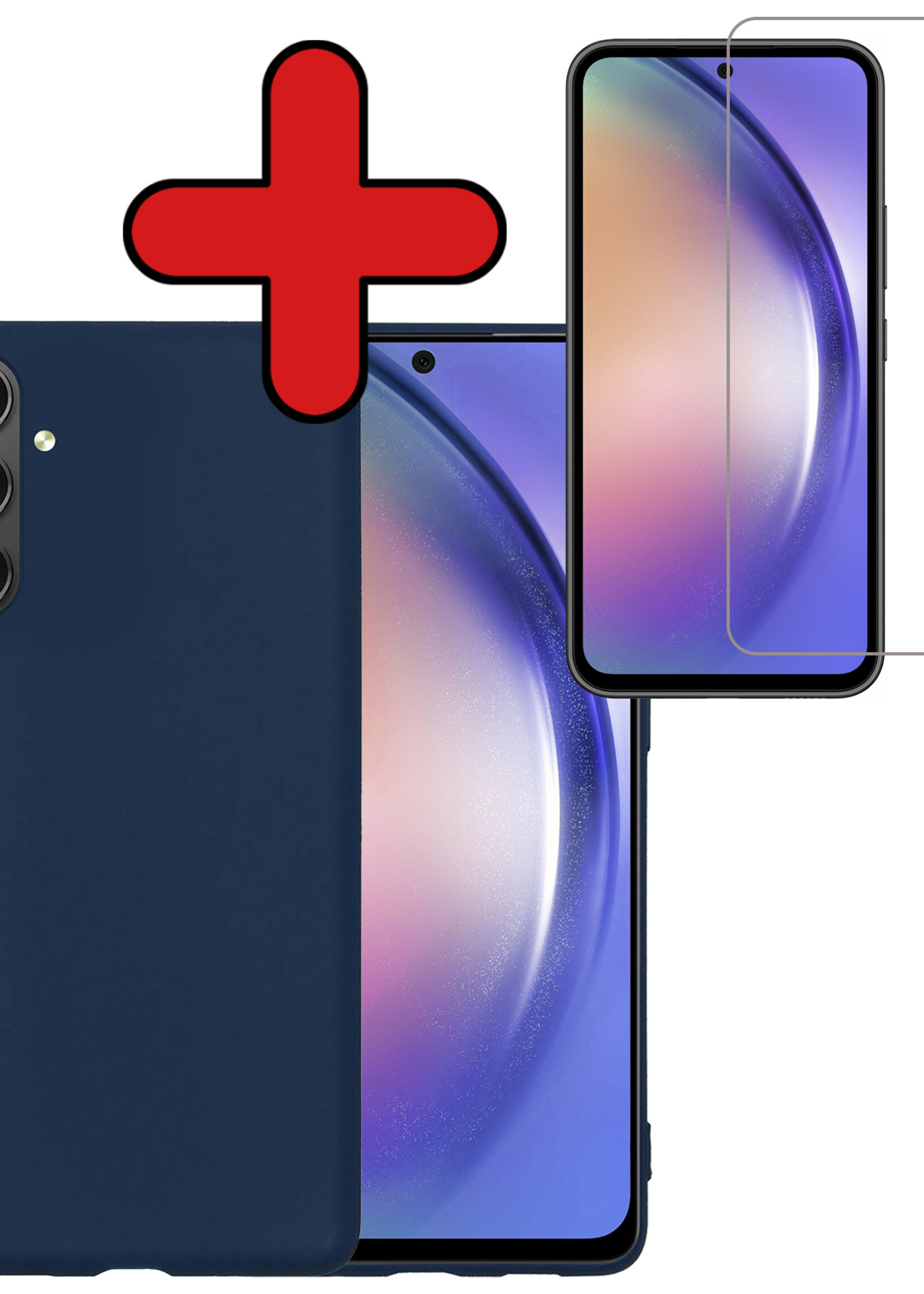 BTH Hoesje Geschikt voor Samsung A54 Hoesje Siliconen Case Hoes Met Screenprotector - Hoes Geschikt voor Samsung Galaxy A54 Hoes Cover Case - Donkerblauw