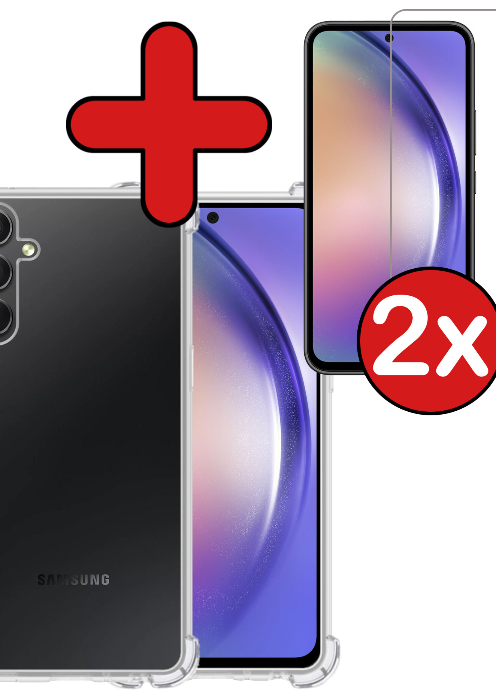 BTH Hoesje Geschikt voor Samsung A54 Hoesje Siliconen Shock Proof Case Hoes Met 2x Screenprotector - Hoes Geschikt voor Samsung Galaxy A54 Hoes Cover Case Shockproof - Transparant