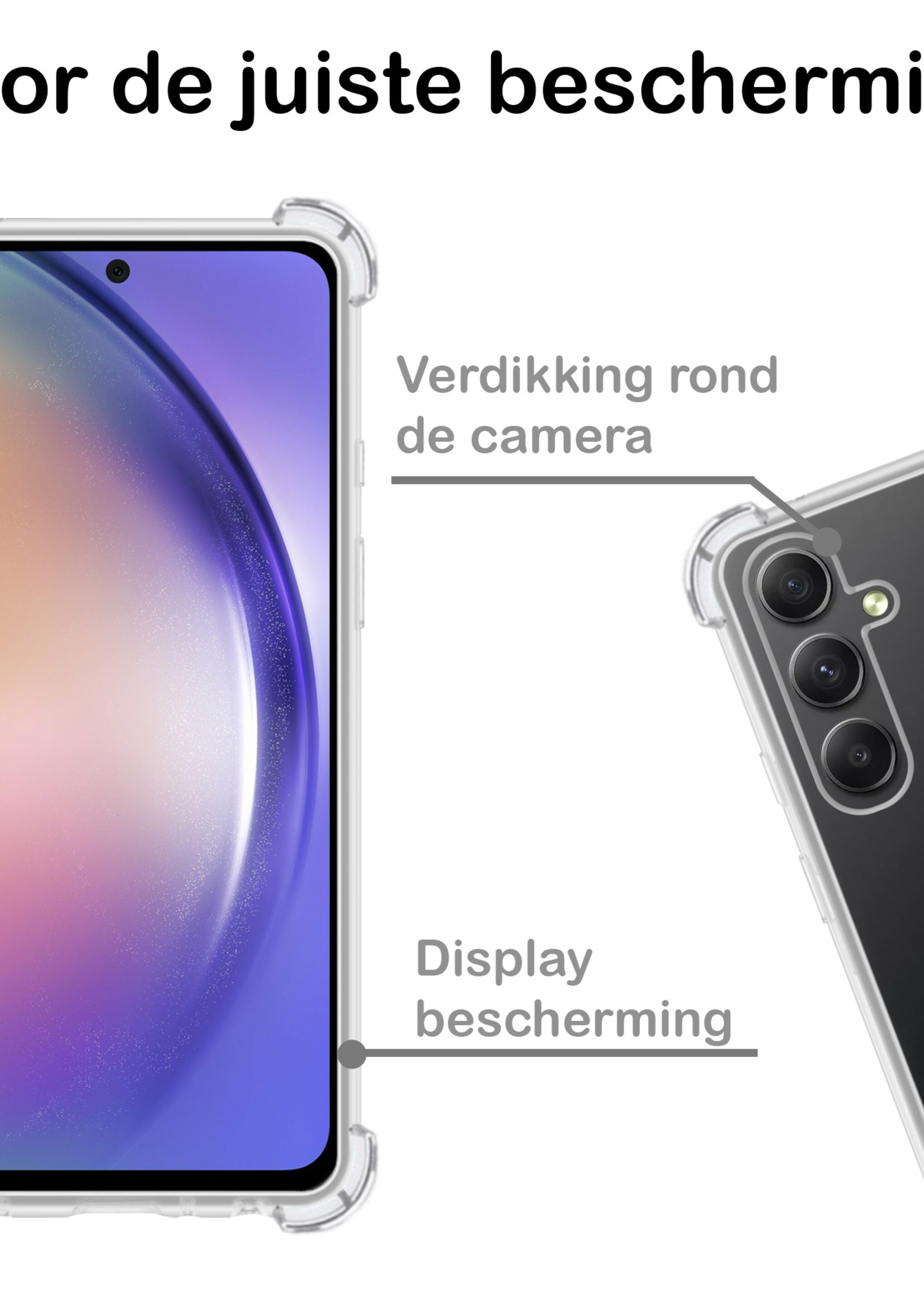 BTH Hoesje Geschikt voor Samsung A54 Hoesje Siliconen Shock Proof Case Hoes Met Screenprotector - Hoes Geschikt voor Samsung Galaxy A54 Hoes Cover Case Shockproof - Transparant