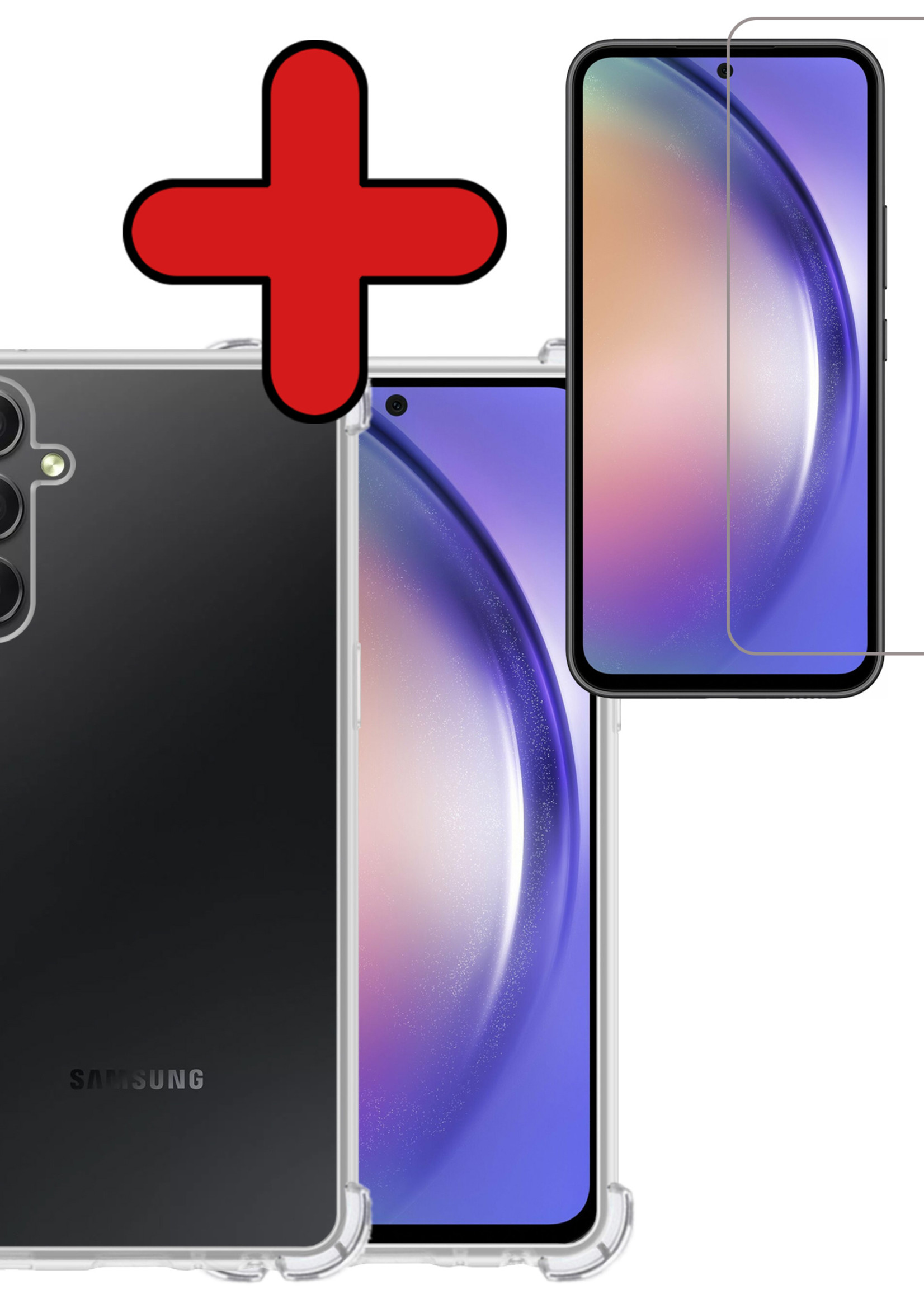 BTH Hoesje Geschikt voor Samsung A54 Hoesje Siliconen Shock Proof Case Hoes Met Screenprotector - Hoes Geschikt voor Samsung Galaxy A54 Hoes Cover Case Shockproof - Transparant
