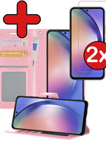 BTH BTH Samsung Galaxy A54 Hoesje Bookcase Lichtroze Met 2x Screenprotector