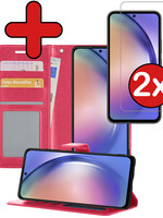 BTH BTH Samsung Galaxy A54 Hoesje Bookcase Donkerroze Met 2x Screenprotector