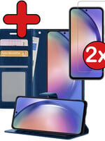 BTH BTH Samsung Galaxy A54 Hoesje Bookcase Donkerblauw Met 2x Screenprotector