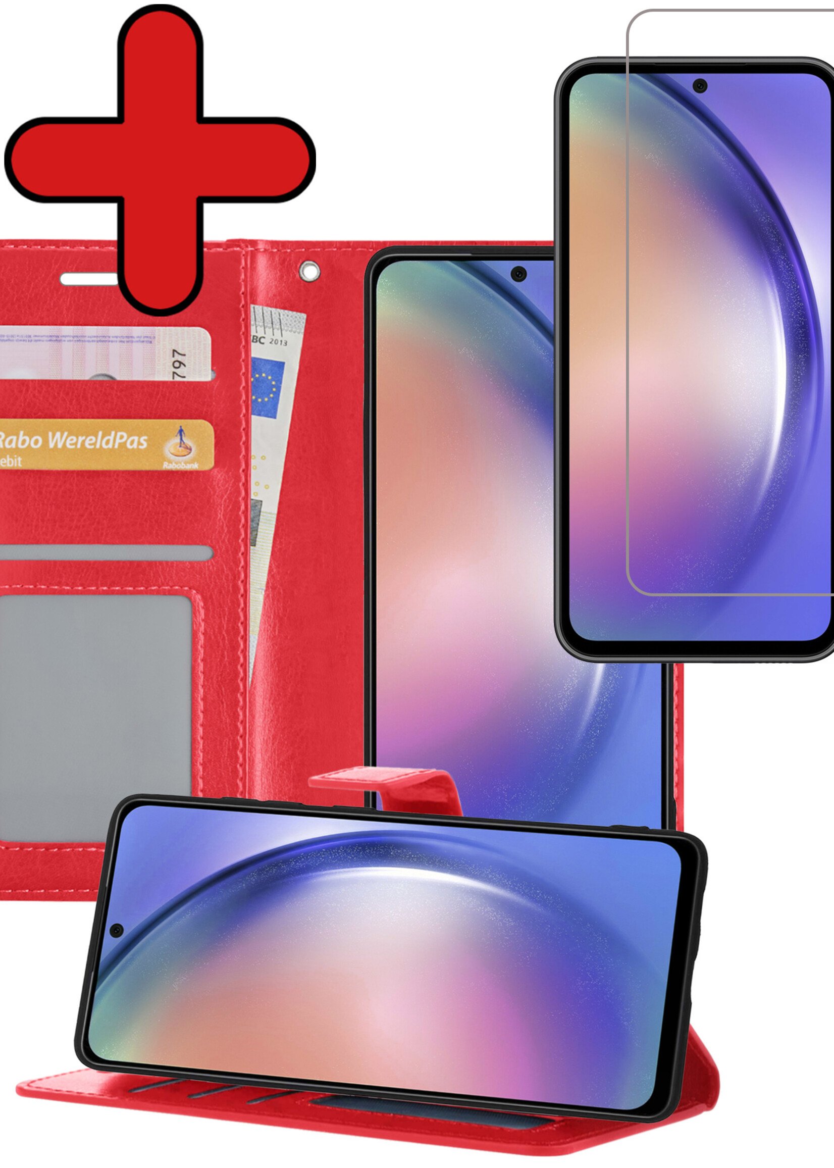 BTH Hoesje Geschikt voor Samsung A54 Hoesje Book Case Hoes Portemonnee Cover Walletcase Met Screenprotector - Hoes Geschikt voor Samsung Galaxy A54 Hoes Bookcase Hoesje - Rood