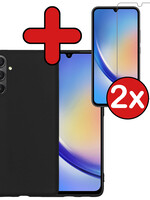 BTH BTH Samsung Galaxy A34 Hoesje Siliconen Met 2x Screenprotector - Zwart