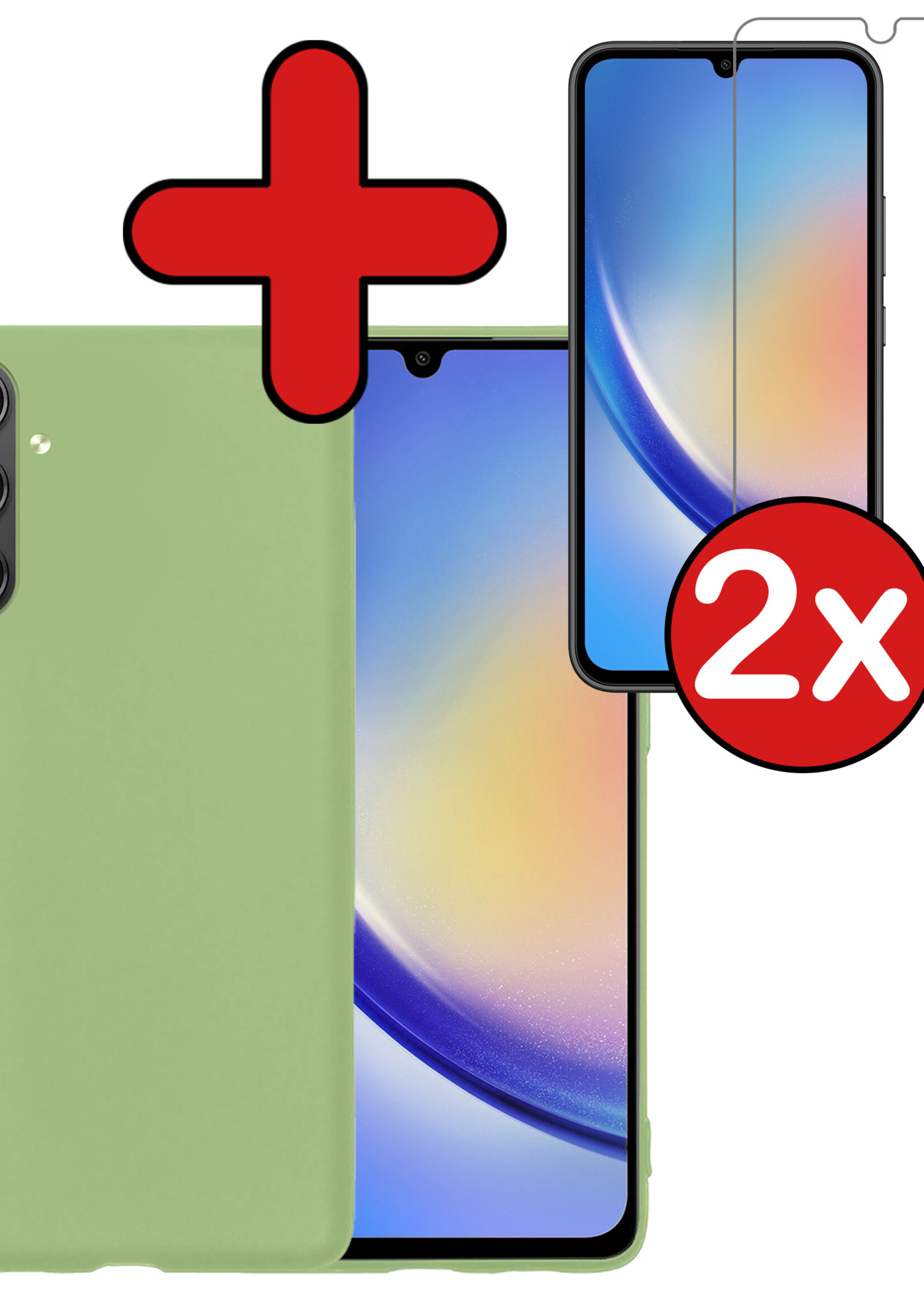 BTH Hoesje Geschikt voor Samsung A34 Hoesje Siliconen Case Hoes Met 2x Screenprotector - Hoes Geschikt voor Samsung Galaxy A34 Hoes Cover Case - Groen
