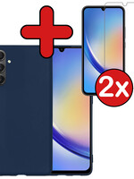 BTH BTH Samsung Galaxy A34 Hoesje Siliconen Met 2x Screenprotector - Donkerblauw