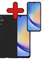 BTH BTH Samsung Galaxy A34 Hoesje Siliconen Met Screenprotector - Zwart