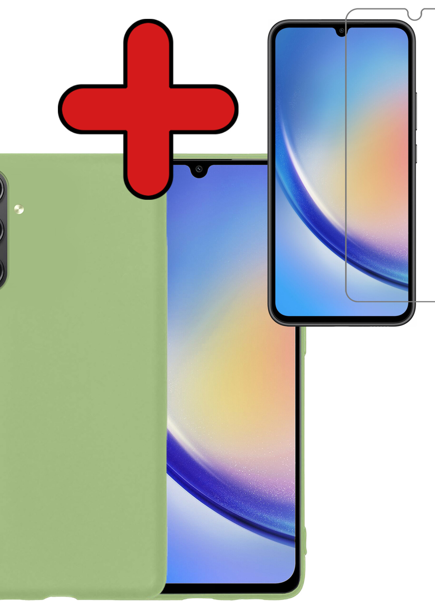 BTH Hoesje Geschikt voor Samsung A34 Hoesje Siliconen Case Hoes Met Screenprotector - Hoes Geschikt voor Samsung Galaxy A34 Hoes Cover Case - Groen