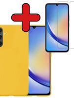 BTH BTH Samsung Galaxy A34 Hoesje Siliconen Met Screenprotector - Geel