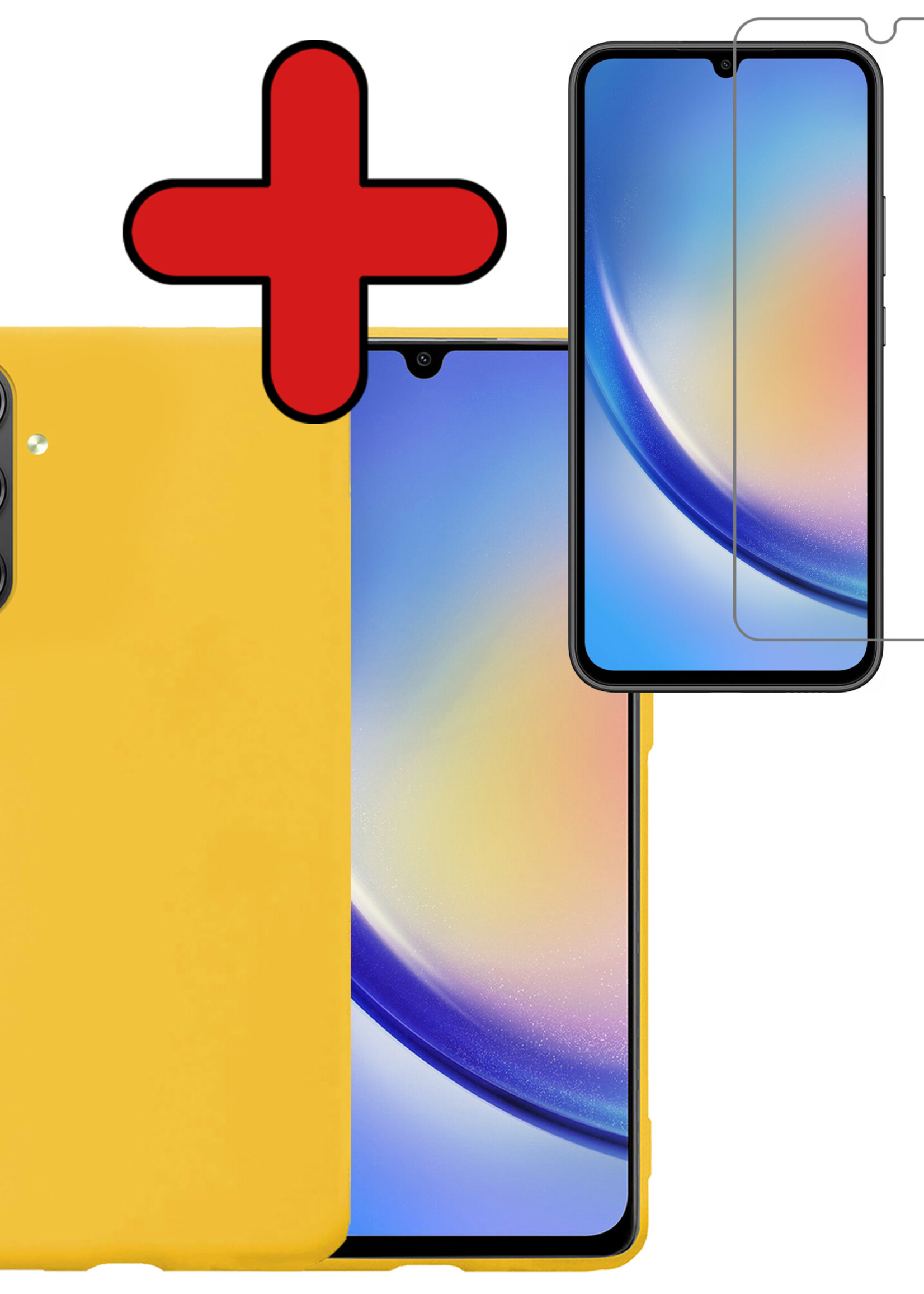 BTH Hoesje Geschikt voor Samsung A34 Hoesje Siliconen Case Hoes Met Screenprotector - Hoes Geschikt voor Samsung Galaxy A34 Hoes Cover Case - Geel