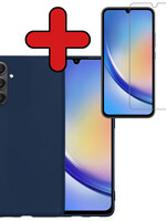 BTH BTH Samsung Galaxy A34 Hoesje Siliconen Met Screenprotector - Donkerblauw
