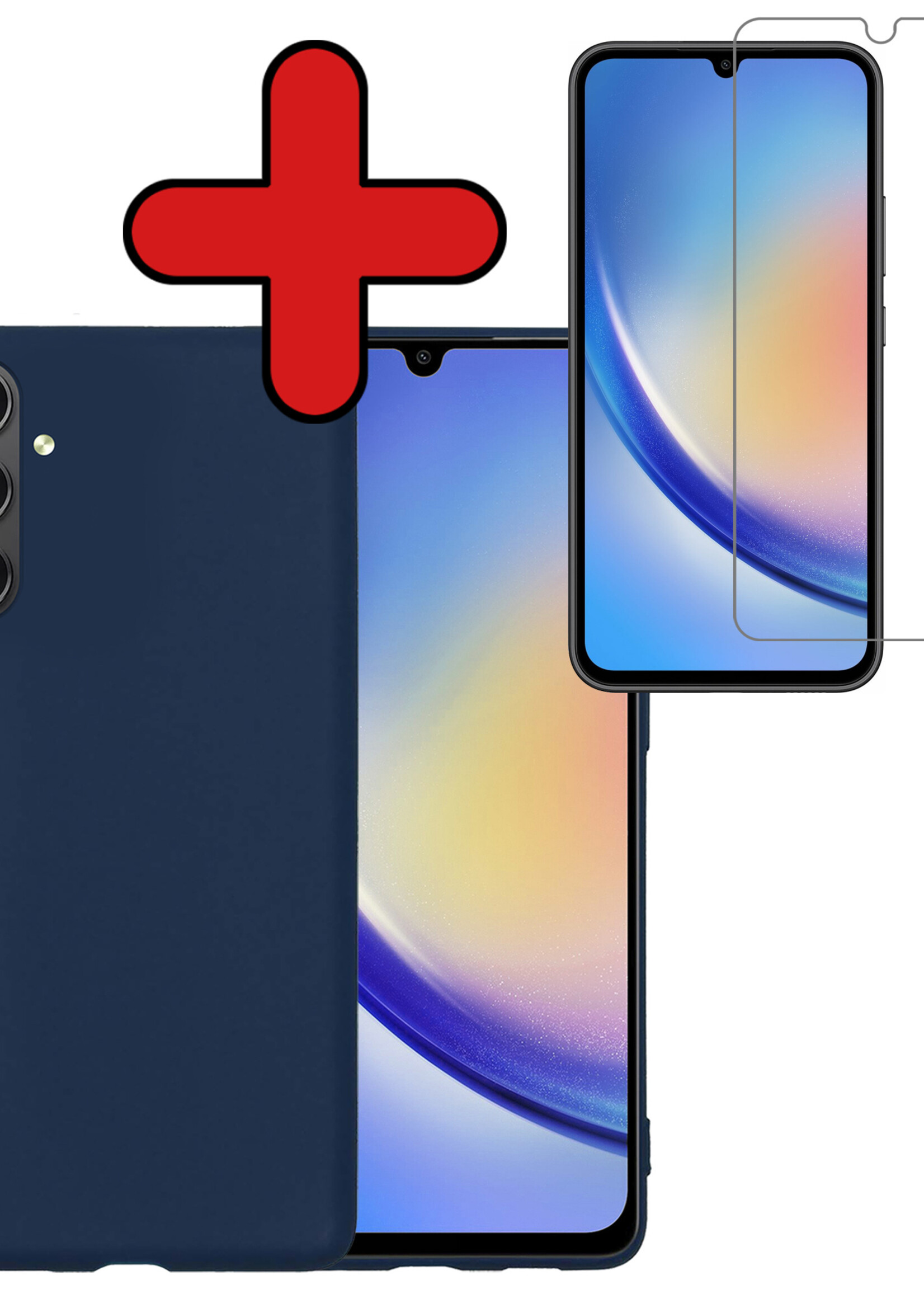 BTH Hoesje Geschikt voor Samsung A34 Hoesje Siliconen Case Hoes Met Screenprotector - Hoes Geschikt voor Samsung Galaxy A34 Hoes Cover Case - Donkerblauw