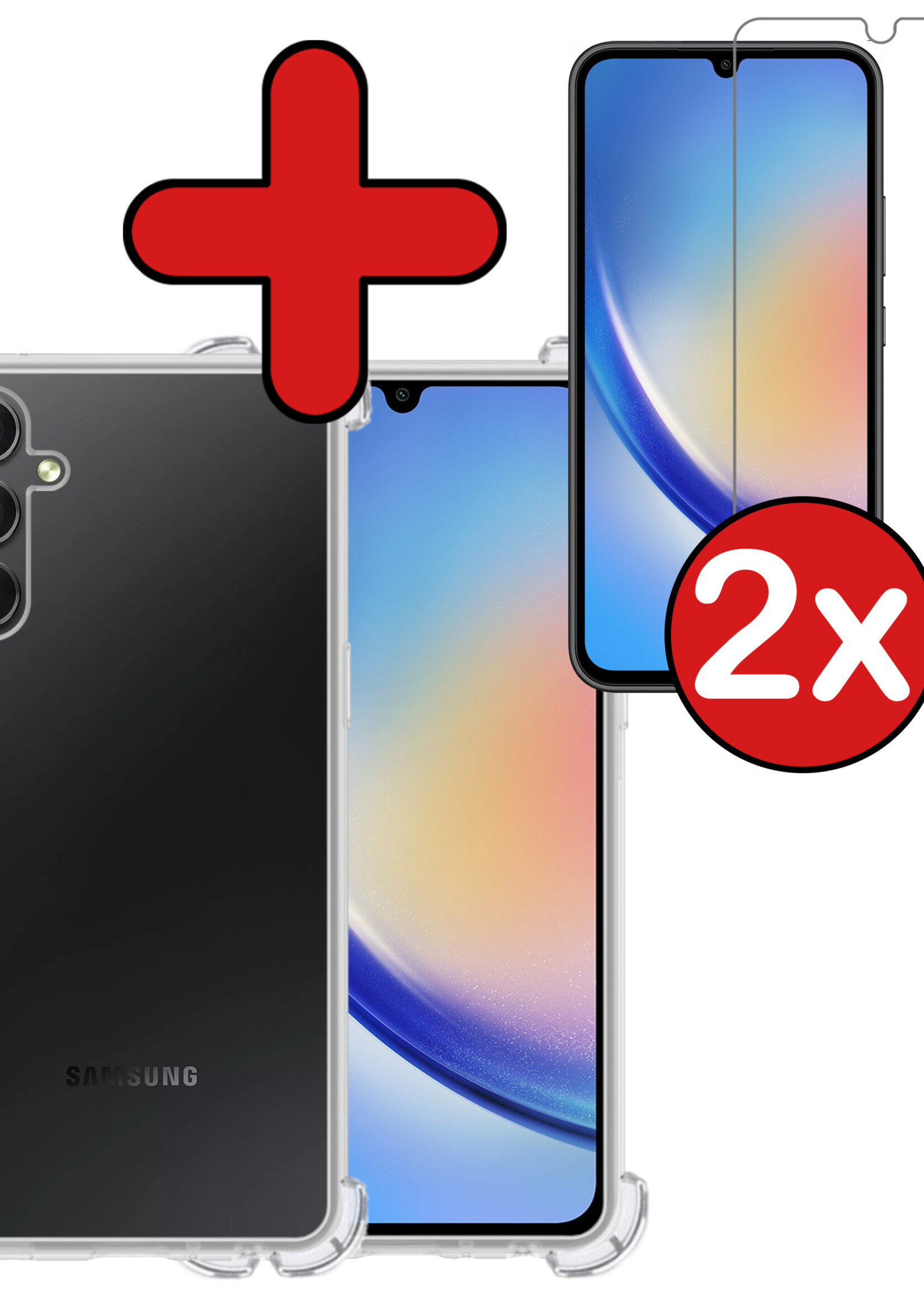 BTH Hoesje Geschikt voor Samsung A34 Hoesje Siliconen Shock Proof Case Hoes Met 2x Screenprotector - Hoes Geschikt voor Samsung Galaxy A34 Hoes Cover Case Shockproof - Transparant