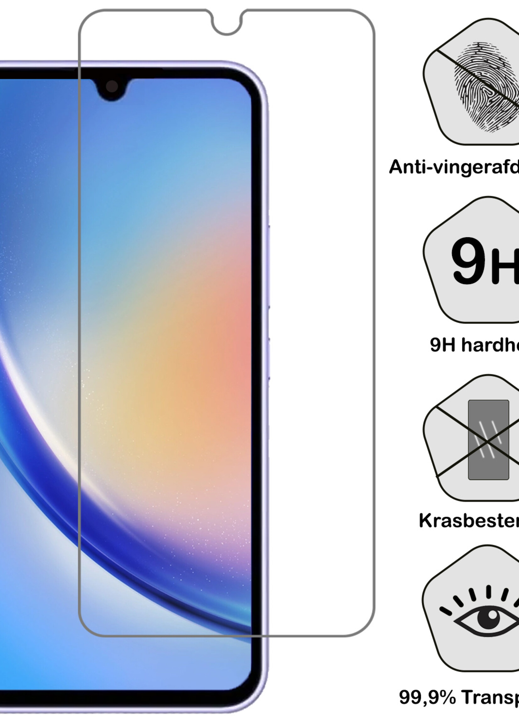 BTH Hoesje Geschikt voor Samsung A34 Hoesje Siliconen Shock Proof Case Hoes Met 2x Screenprotector - Hoes Geschikt voor Samsung Galaxy A34 Hoes Cover Case Shockproof - Transparant