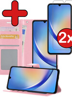 BTH BTH Samsung Galaxy A34 Hoesje Bookcase Lichtroze Met 2x Screenprotector