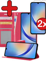 BTH BTH Samsung Galaxy A34 Hoesje Bookcase Donkerroze Met 2x Screenprotector