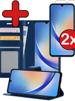 BTH BTH Samsung Galaxy A34 Hoesje Bookcase Donkerblauw Met 2x Screenprotector