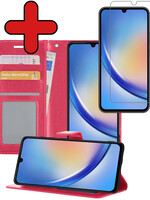 BTH BTH Samsung Galaxy A34 Hoesje Bookcase Donkerroze Met Screenprotector