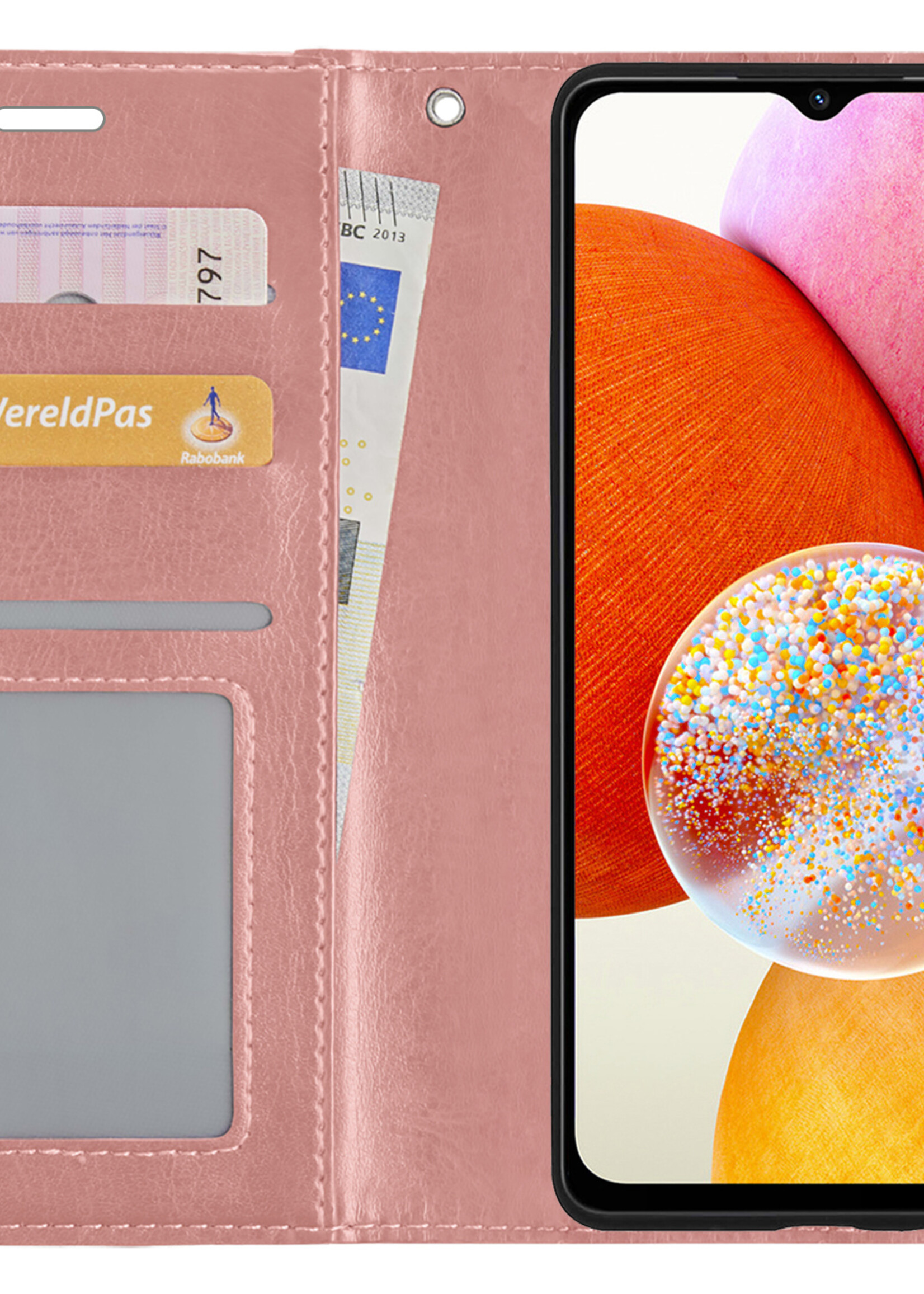 BTH Samsung A14 Hoesje Book Case Hoes Portemonnee Cover Walletcase - Samsung Galaxy A14 Hoes Bookcase Hoesje - Lichtroze