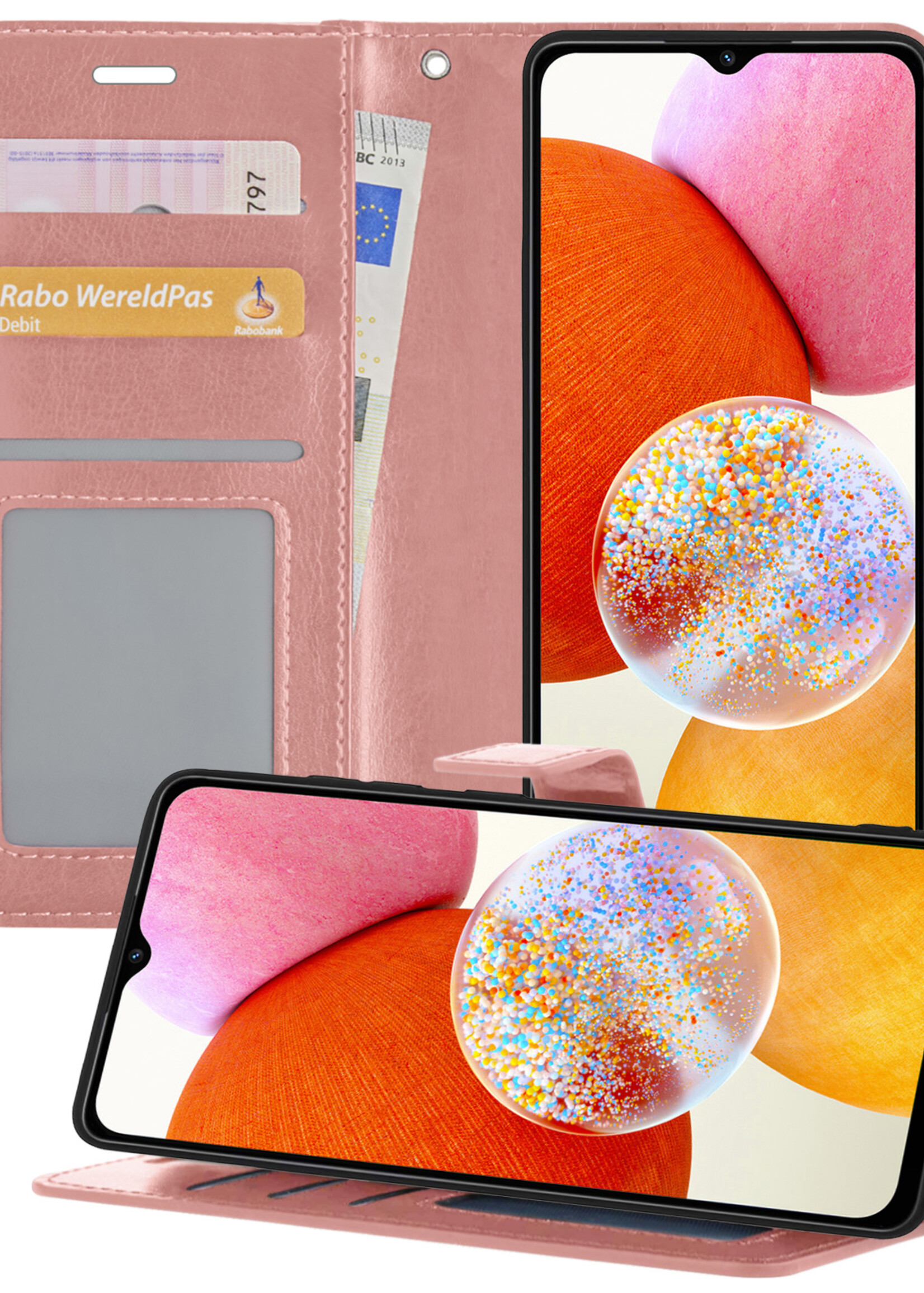 BTH Samsung A14 Hoesje Book Case Hoes Portemonnee Cover Walletcase - Samsung Galaxy A14 Hoes Bookcase Hoesje - Lichtroze