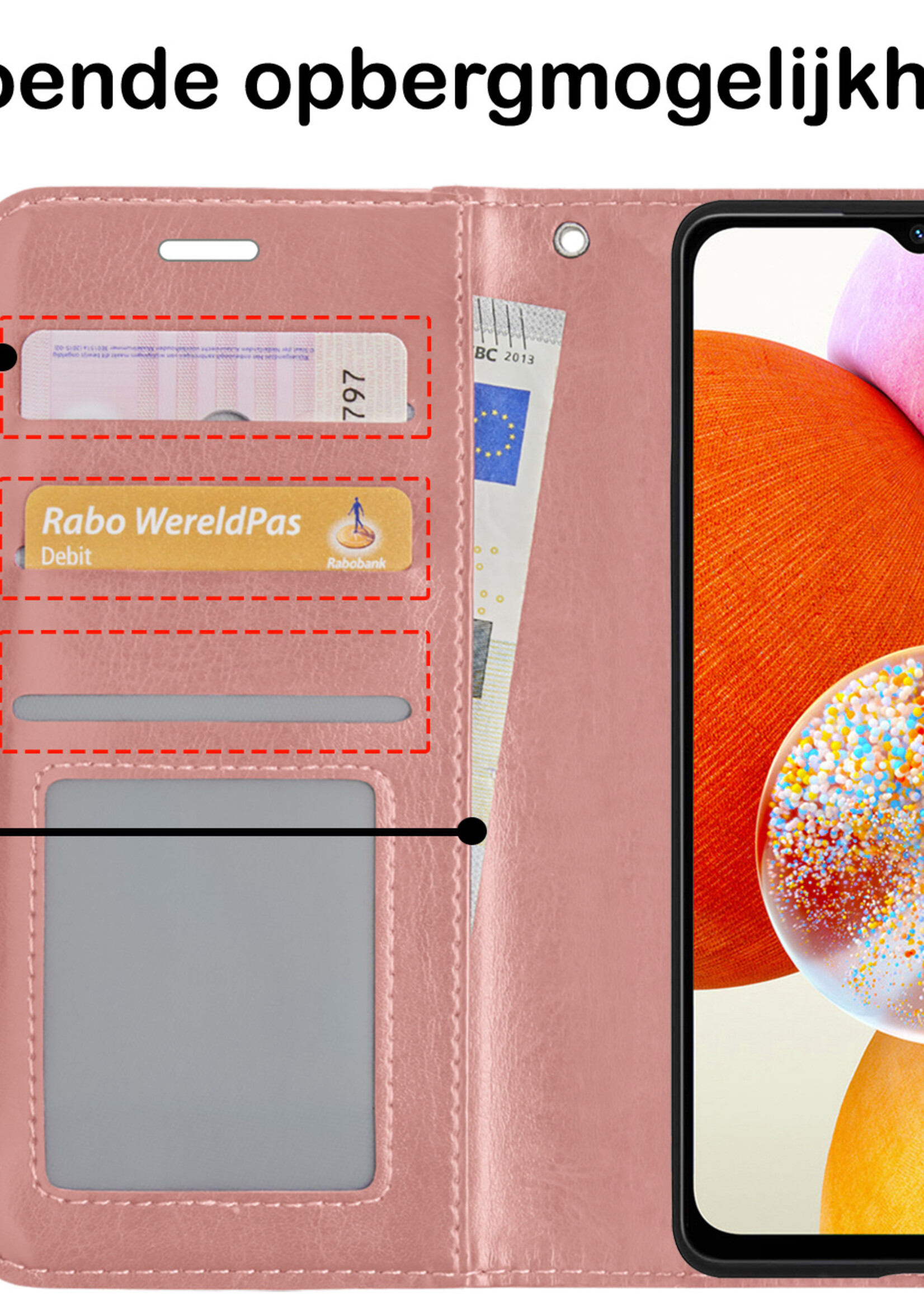 BTH Samsung A14 Hoesje Book Case Hoes Portemonnee Cover Walletcase - Samsung Galaxy A14 Hoes Bookcase Hoesje - Rose Goud