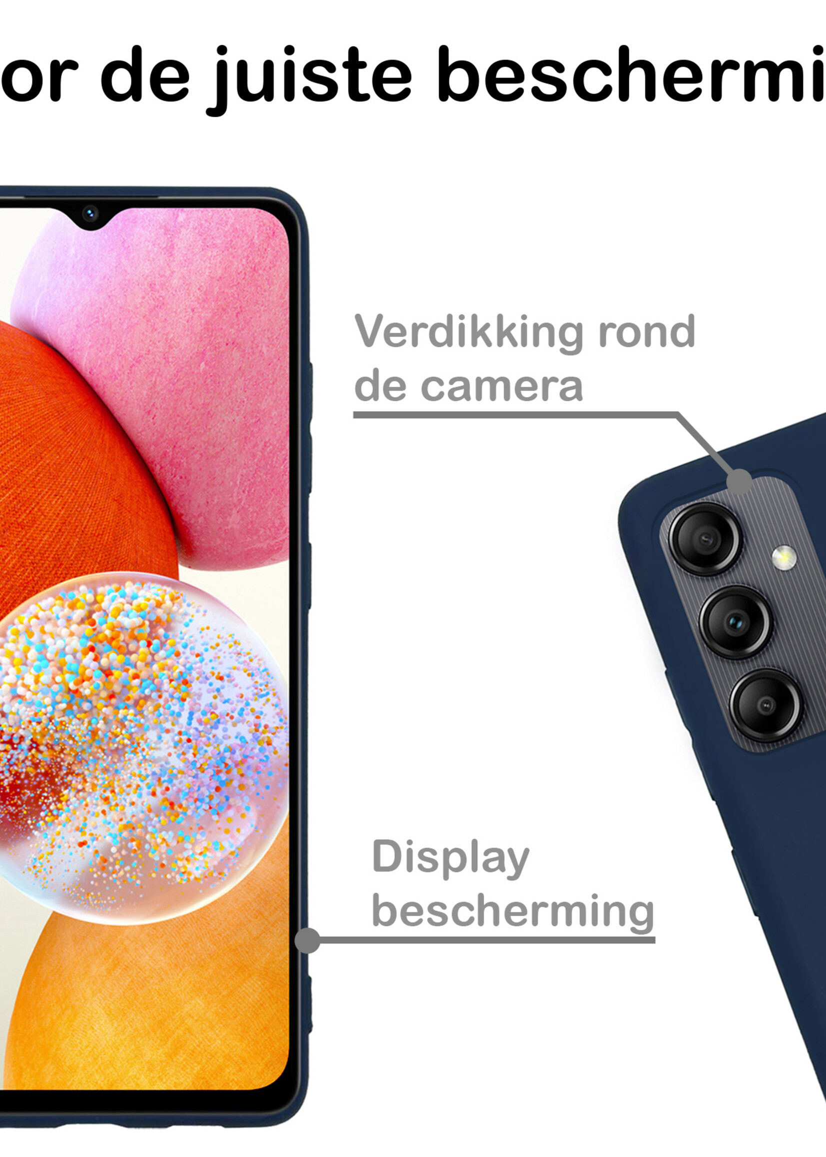 BTH Hoesje Geschikt voor Samsung A14 Hoesje Siliconen Case Hoes - Hoes Geschikt voor Samsung Galaxy A14 Hoes Cover Case - Donkerblauw - 2 PACK