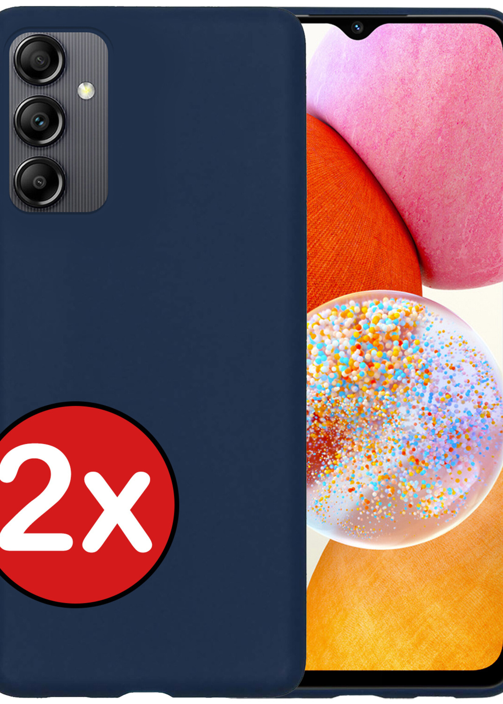 BTH Hoesje Geschikt voor Samsung A14 Hoesje Siliconen Case Hoes - Hoes Geschikt voor Samsung Galaxy A14 Hoes Cover Case - Donkerblauw - 2 PACK