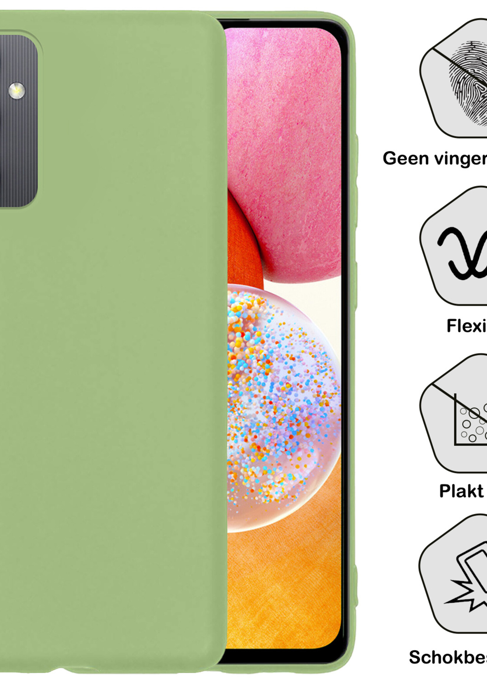 BTH Hoesje Geschikt voor Samsung A14 Hoesje Siliconen Case Hoes - Hoes Geschikt voor Samsung Galaxy A14 Hoes Cover Case - Groen - 2 PACK