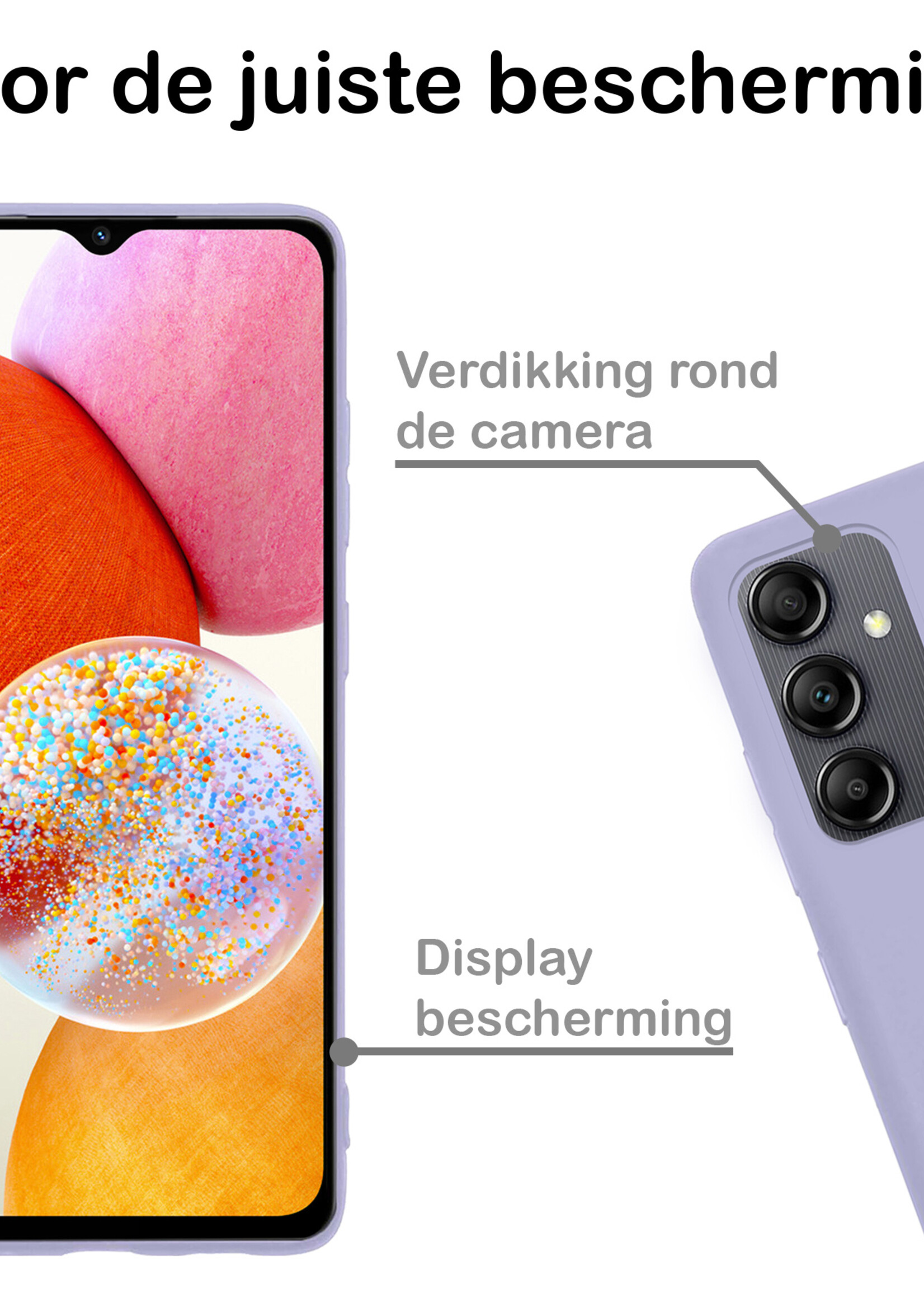 BTH Hoesje Geschikt voor Samsung A14 Hoesje Siliconen Case Hoes - Hoes Geschikt voor Samsung Galaxy A14 Hoes Cover Case - Lila - 2 PACK