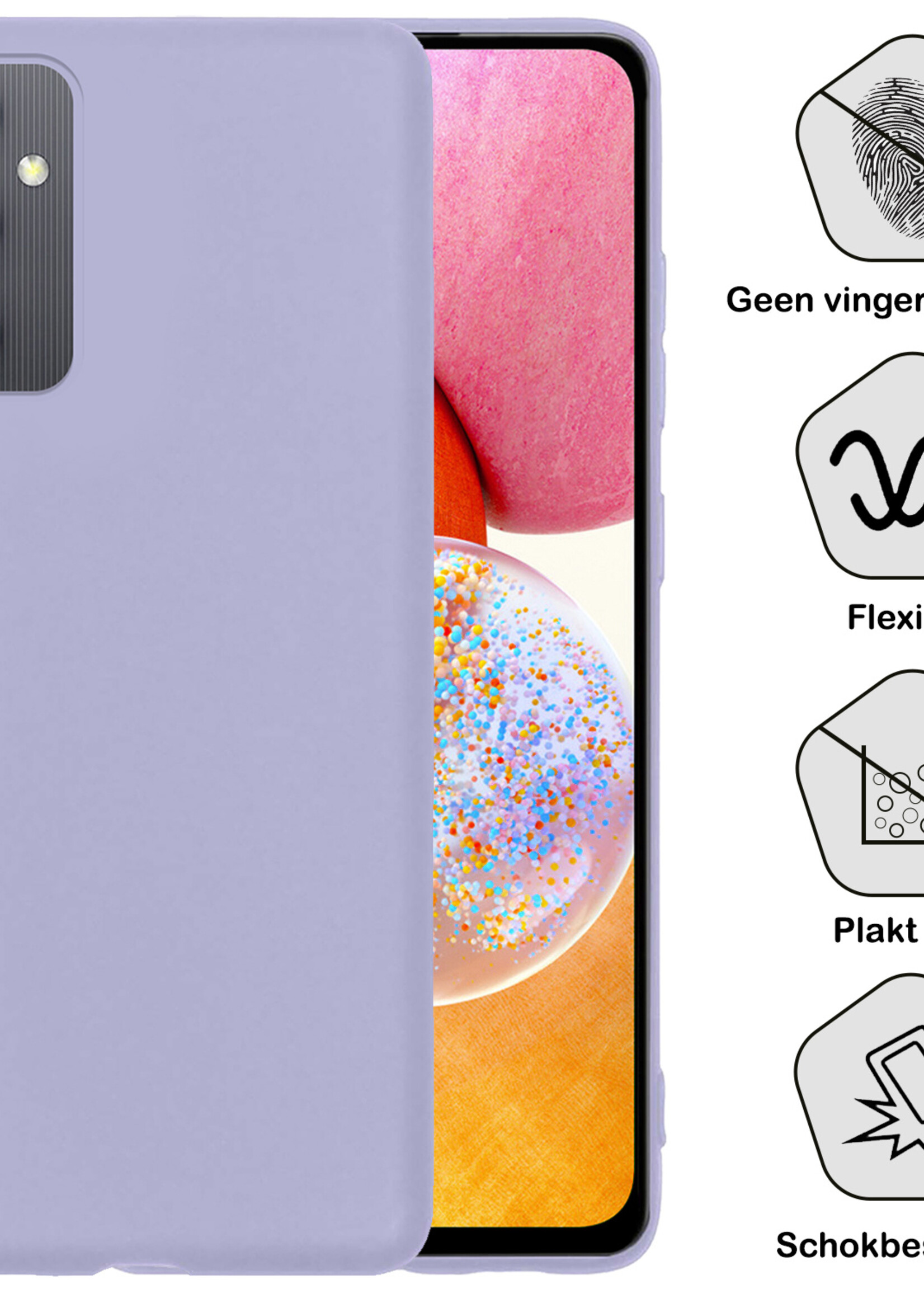 BTH Hoesje Geschikt voor Samsung A14 Hoesje Siliconen Case Hoes - Hoes Geschikt voor Samsung Galaxy A14 Hoes Cover Case - Lila - 2 PACK