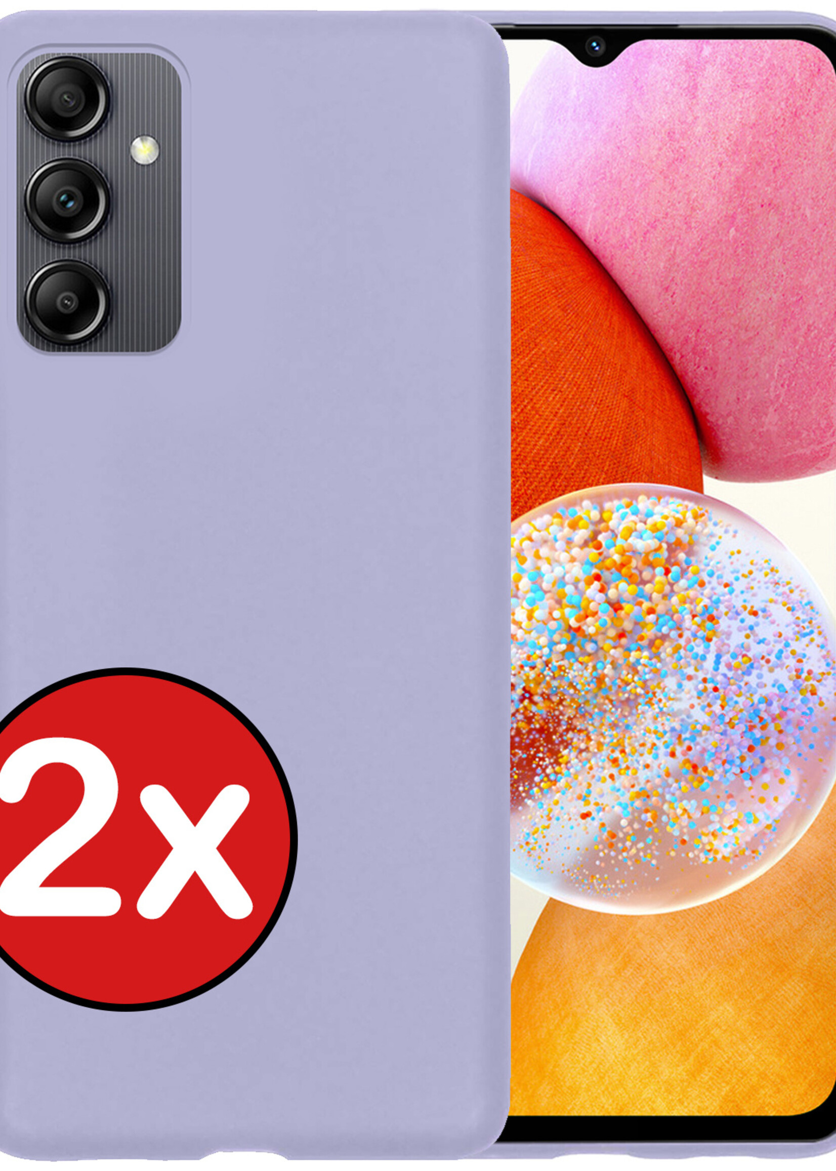 BTH Hoesje Geschikt voor Samsung A14 Hoesje Siliconen Case Hoes - Hoes Geschikt voor Samsung Galaxy A14 Hoes Cover Case - Lila - 2 PACK