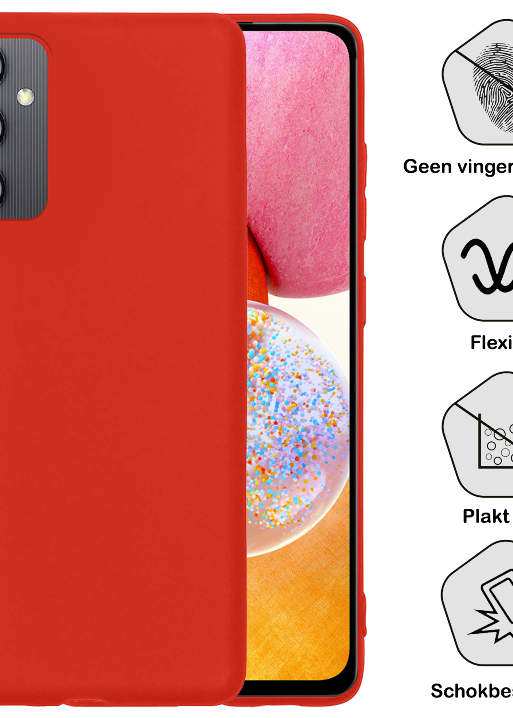 BTH Hoesje Geschikt voor Samsung A14 Hoesje Siliconen Case Hoes - Hoes Geschikt voor Samsung Galaxy A14 Hoes Cover Case - Rood - 2 PACK