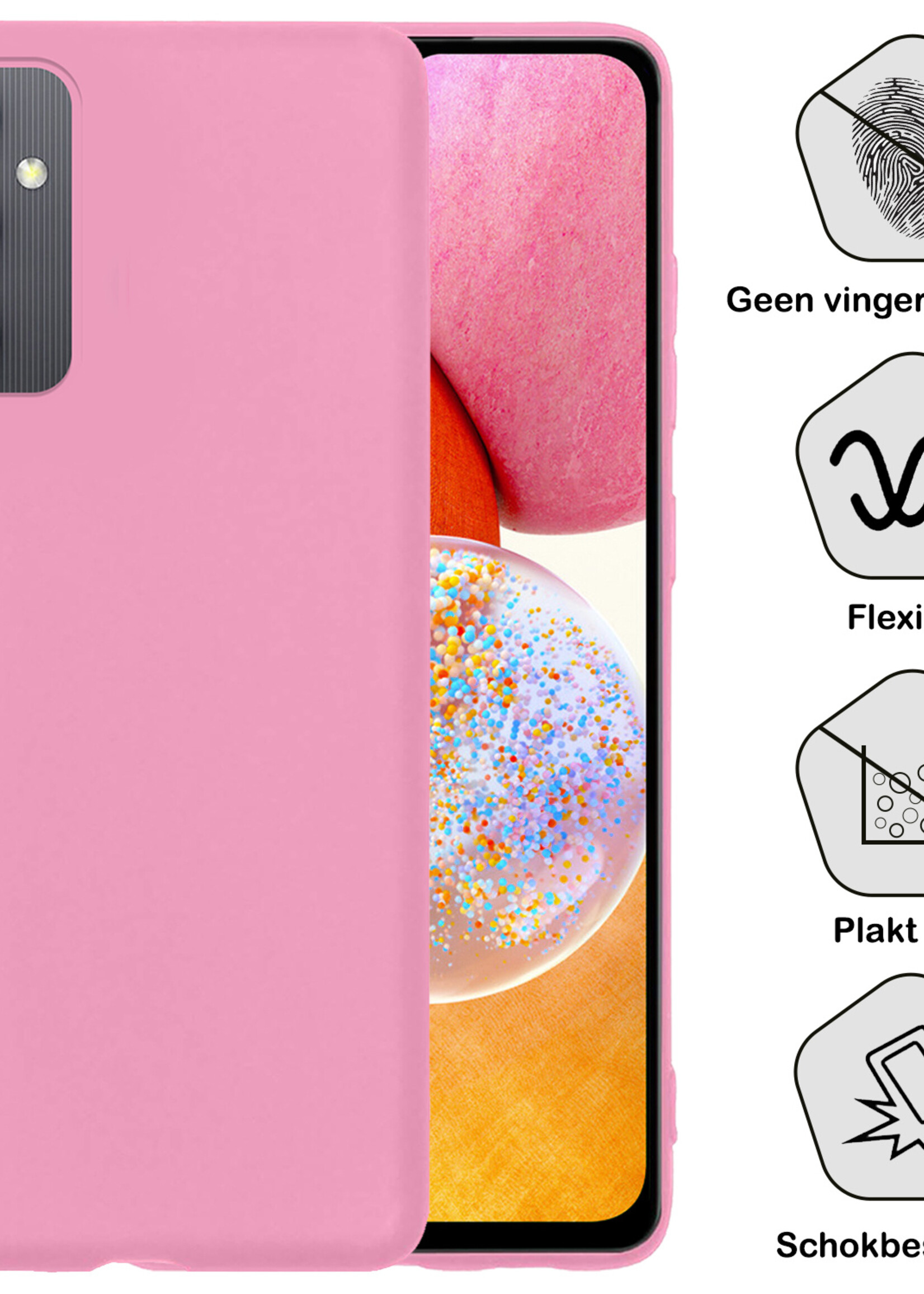 BTH Hoesje Geschikt voor Samsung A14 Hoesje Siliconen Case Hoes - Hoes Geschikt voor Samsung Galaxy A14 Hoes Cover Case - Roze - 2 PACK