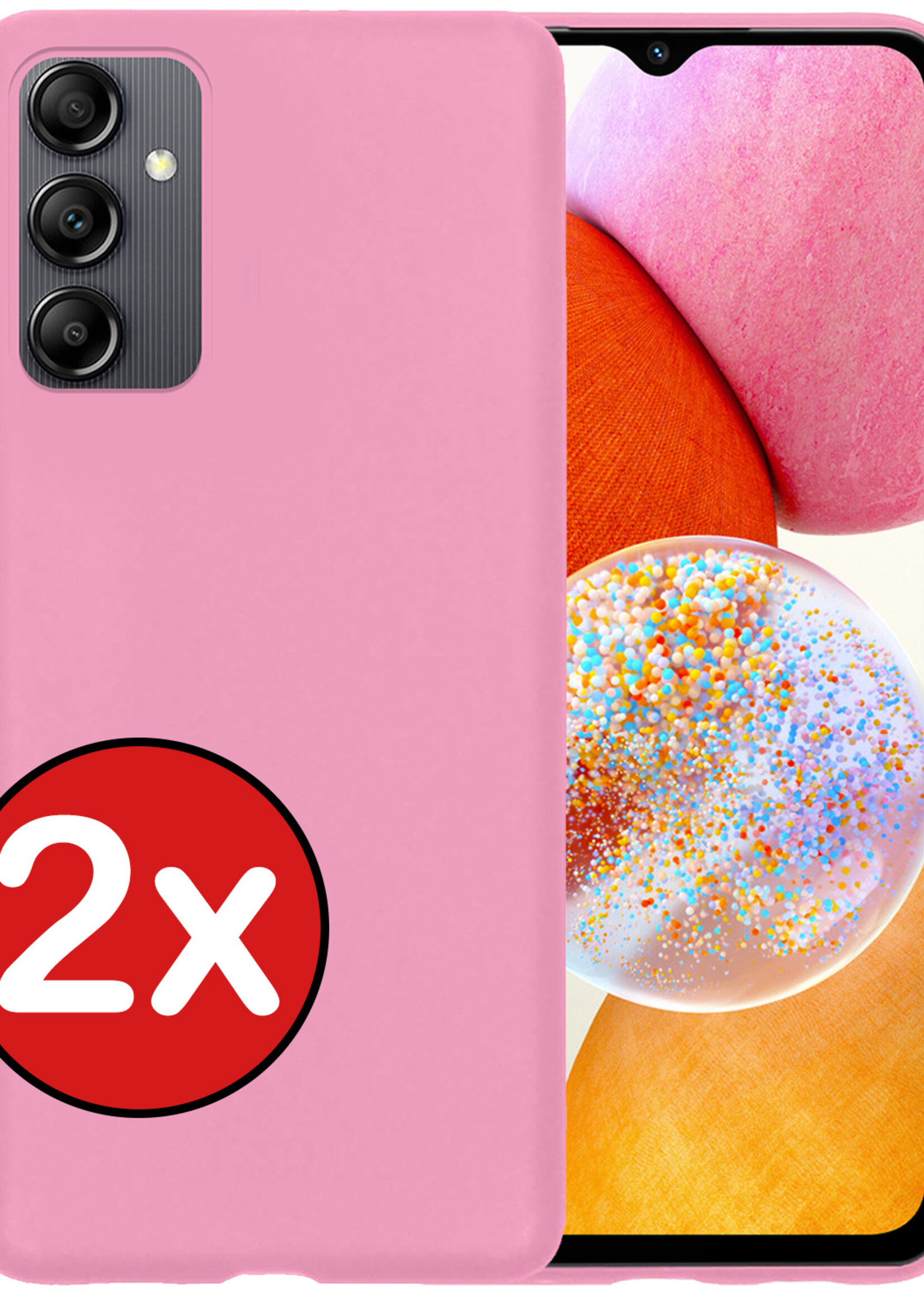 BTH Hoesje Geschikt voor Samsung A14 Hoesje Siliconen Case Hoes - Hoes Geschikt voor Samsung Galaxy A14 Hoes Cover Case - Roze - 2 PACK