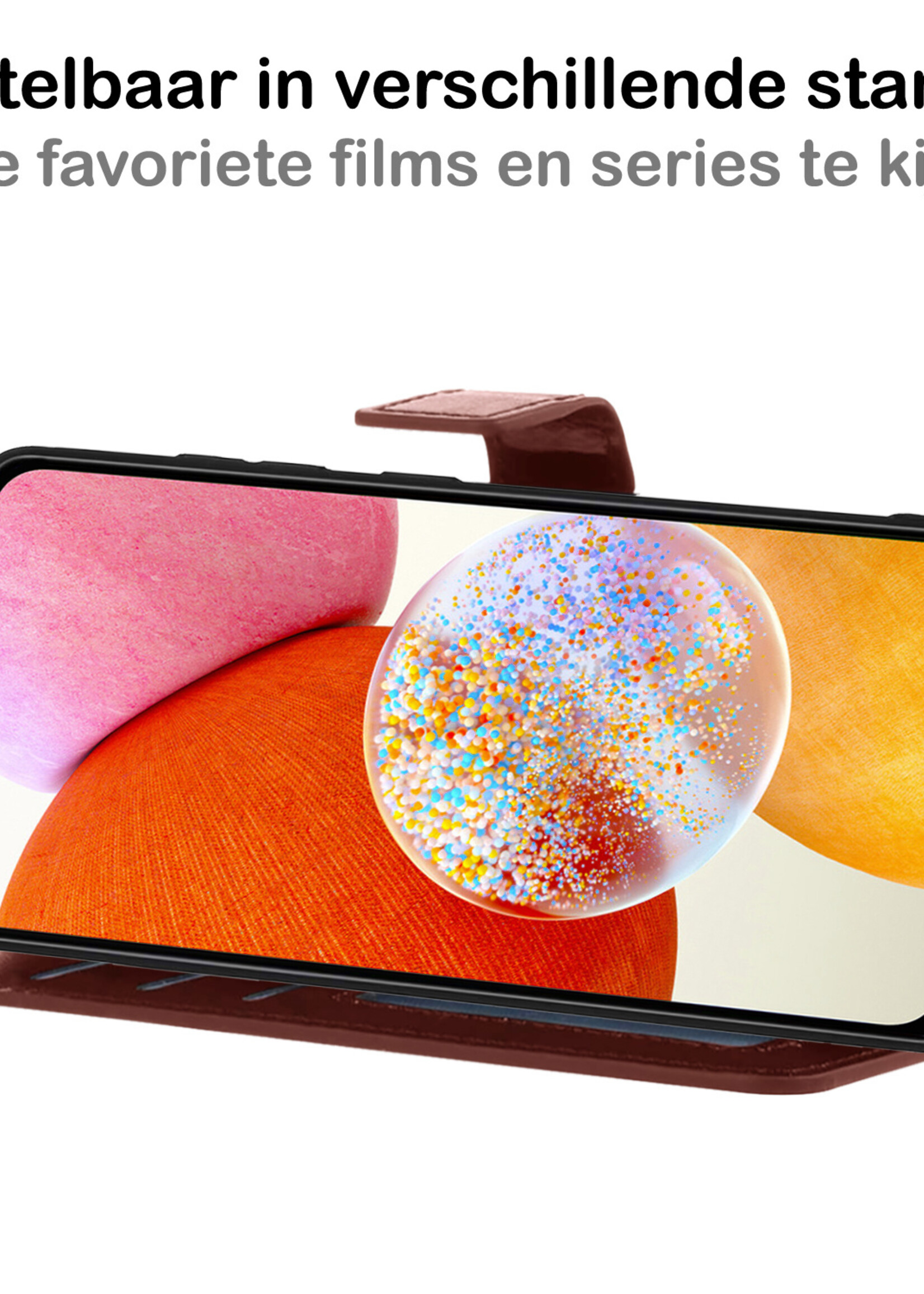 BTH Hoesje Geschikt voor Samsung A14 Hoesje Book Case Hoes Portemonnee Cover Walletcase Met Screenprotector - Hoes Geschikt voor Samsung Galaxy A14 Hoes Bookcase Hoesje - Bruin