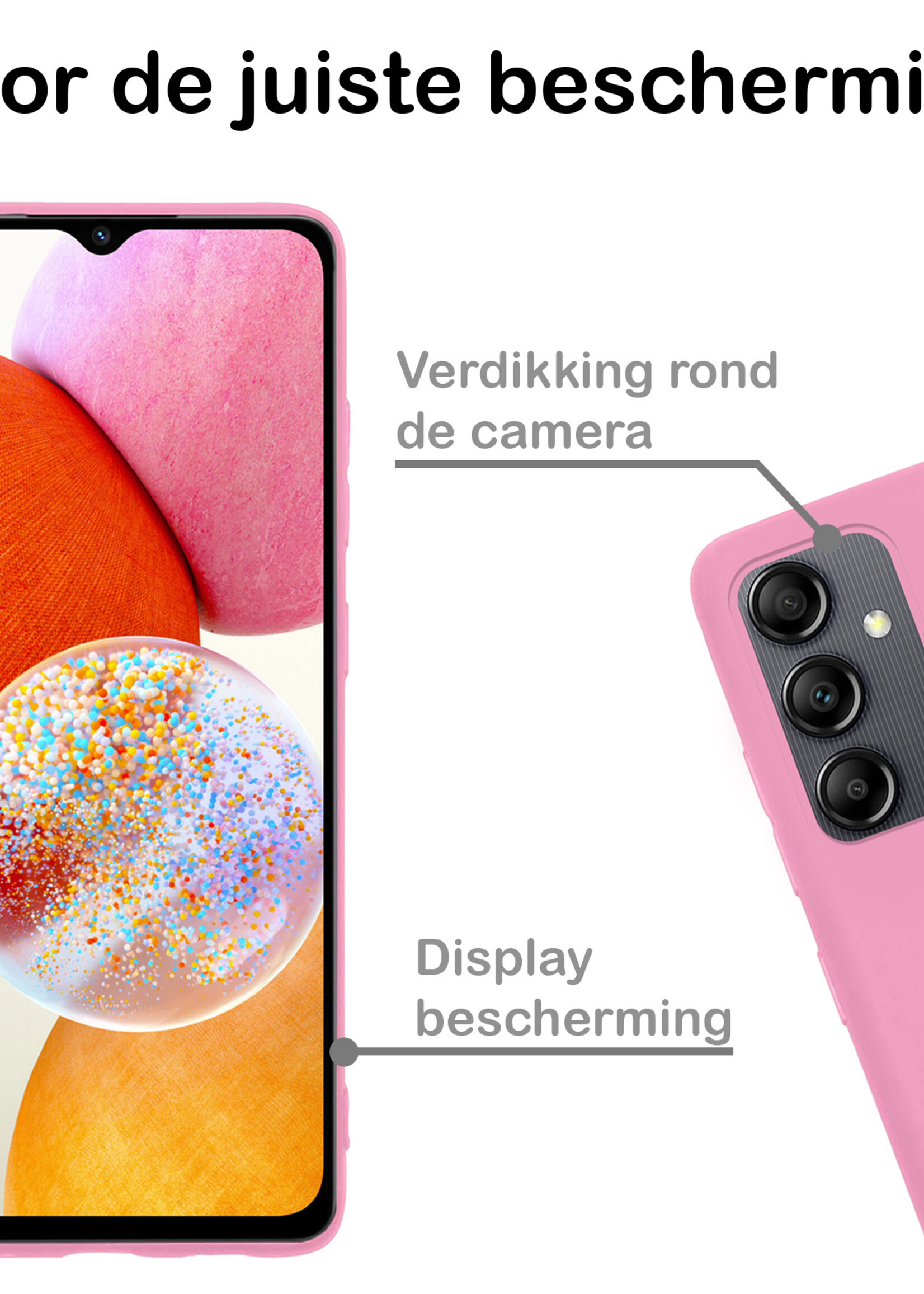 BTH Hoesje Geschikt voor Samsung A14 Hoesje Siliconen Case Hoes Met Screenprotector - Hoes Geschikt voor Samsung Galaxy A14 Hoes Cover Case - Roze