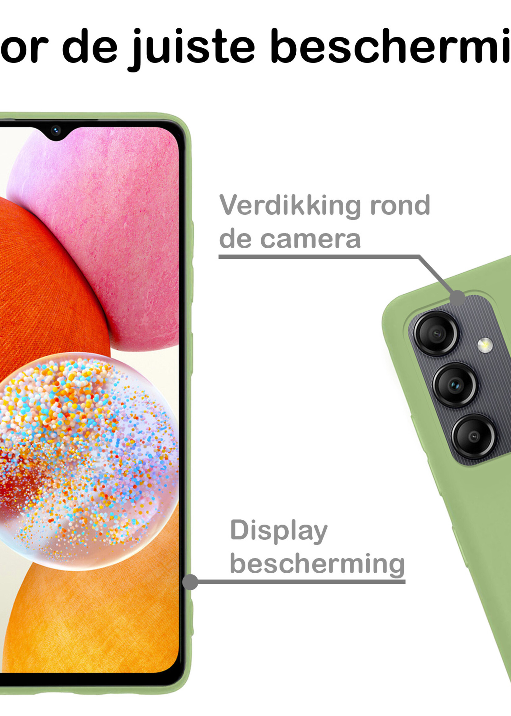 BTH Hoesje Geschikt voor Samsung A14 Hoesje Siliconen Case Hoes Met 2x Screenprotector - Hoes Geschikt voor Samsung Galaxy A14 Hoes Cover Case - Groen