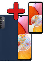 BTH BTH Samsung Galaxy A14 Hoesje Siliconen Met Screenprotector - Donkerblauw