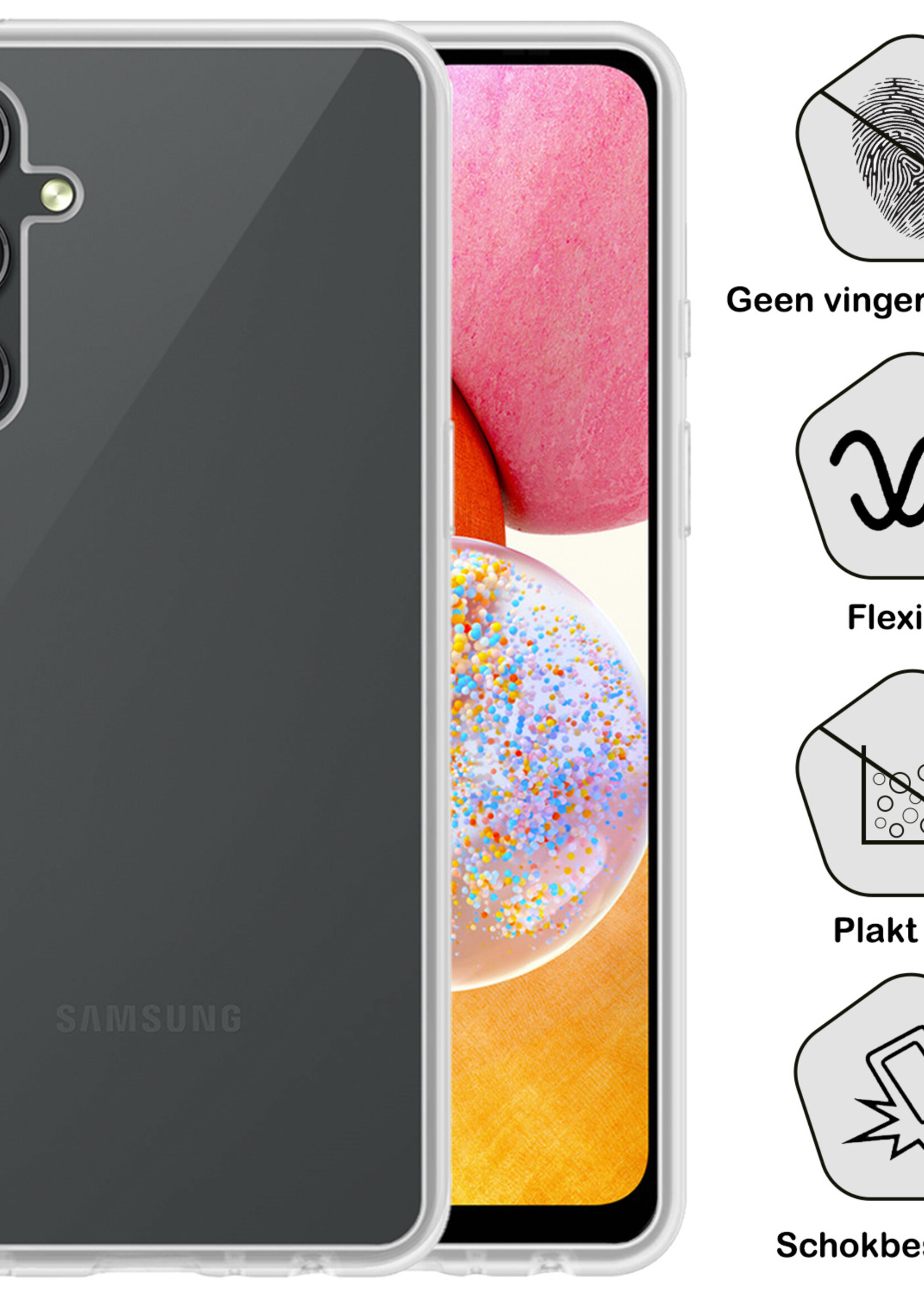 BTH Hoesje Geschikt voor Samsung A14 Hoesje Siliconen Case Hoes - Hoes Geschikt voor Samsung Galaxy A14 Hoes Cover Case - Transparant - 2 PACK