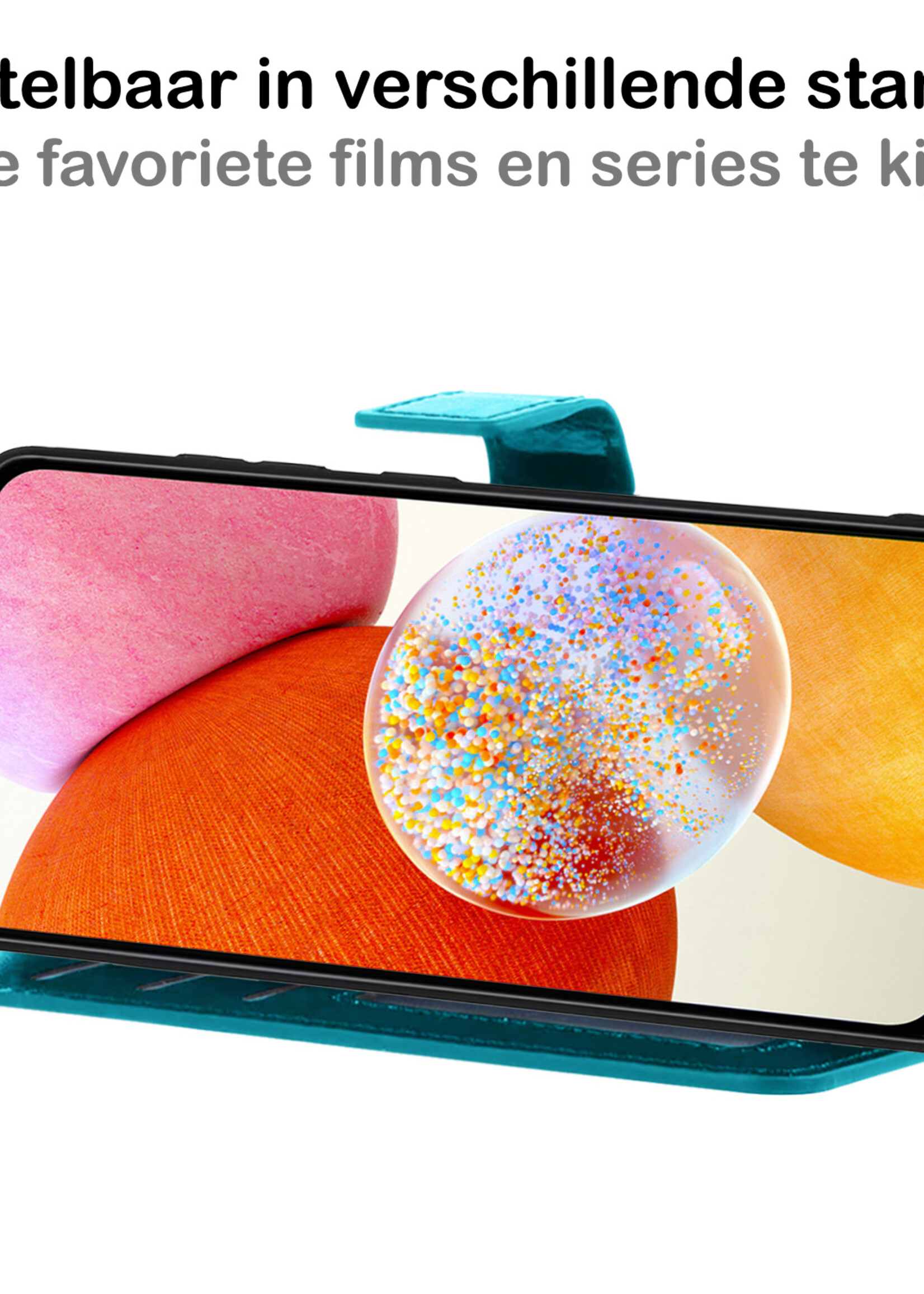BTH Samsung A14 Hoesje Book Case Hoes Portemonnee Cover Walletcase - Samsung Galaxy A14 Hoes Bookcase Hoesje - Turquoise