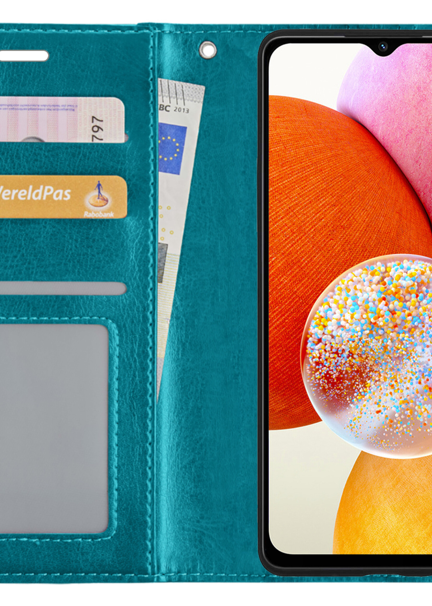 BTH Samsung A14 Hoesje Book Case Hoes Portemonnee Cover Walletcase - Samsung Galaxy A14 Hoes Bookcase Hoesje - Turquoise